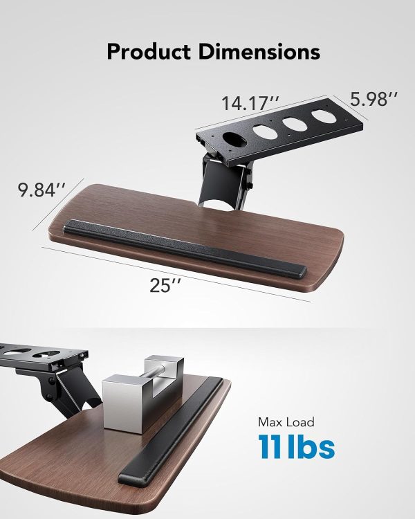 HUANUO Keyboard Tray Under Desk，360 Adjustable Ergonomic Sliding Keyboard & Mouse Tray, 25" W x 9.8" D, Brown - Image 2