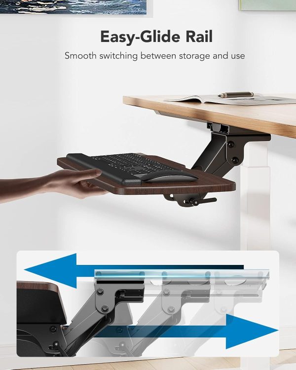 HUANUO Keyboard Tray Under Desk，360 Adjustable Ergonomic Sliding Keyboard & Mouse Tray, 25" W x 9.8" D, Brown - Image 5
