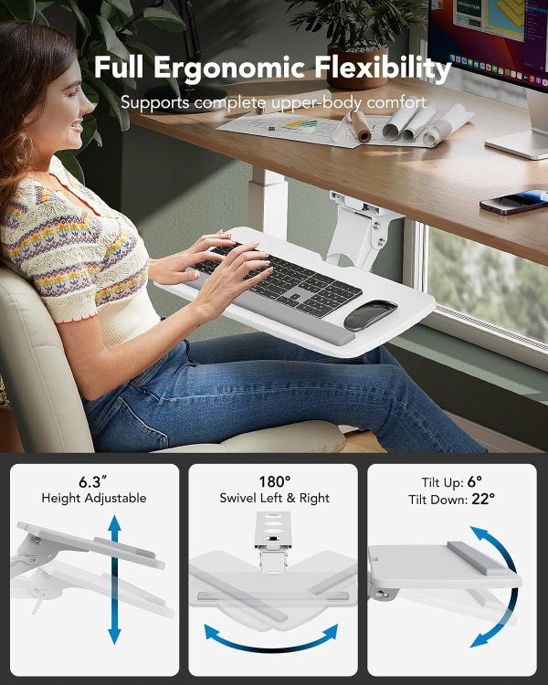 HUANUO Keyboard Tray Under Desk，360 Adjustable Ergonomic Sliding Keyboard & Mouse Tray, 25" W x 9.8" D, Brown - Image 9