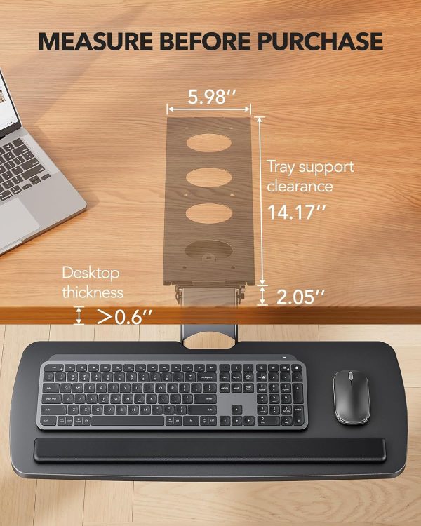 HUANUO Keyboard Tray Under Desk，360 Adjustable Ergonomic Sliding Keyboard & Mouse Tray, 25" W x 9.8" D, Brown - Image 14