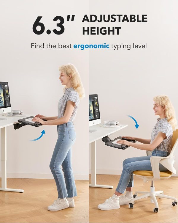 HUANUO Keyboard Tray Under Desk，360 Adjustable Ergonomic Sliding Keyboard & Mouse Tray, 25" W x 9.8" D, Brown - Image 15