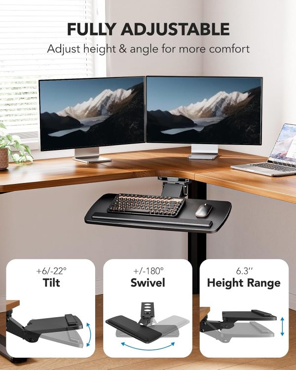 HUANUO Keyboard Tray Under Desk，360 Adjustable Ergonomic Sliding Keyboard & Mouse Tray, 25" W x 9.8" D, Brown - Image 16