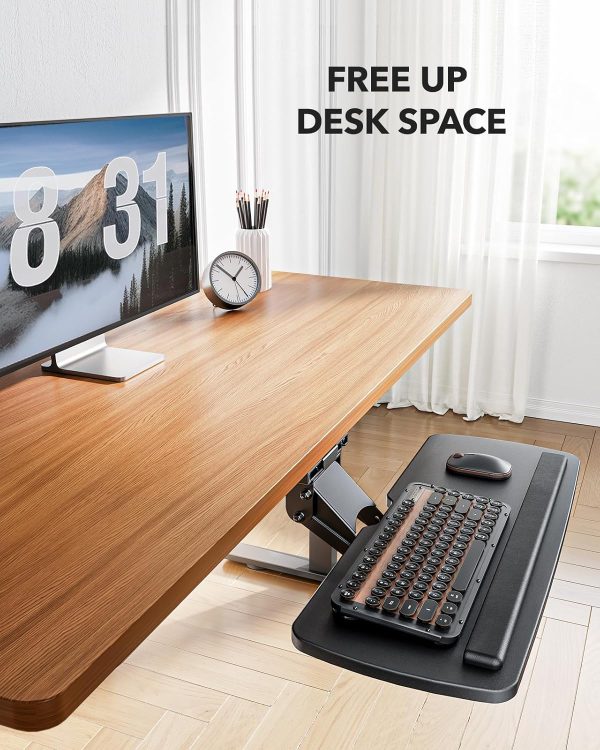 HUANUO Keyboard Tray Under Desk，360 Adjustable Ergonomic Sliding Keyboard & Mouse Tray, 25" W x 9.8" D, Brown - Image 17