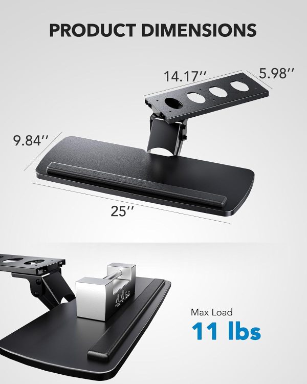 HUANUO Keyboard Tray Under Desk，360 Adjustable Ergonomic Sliding Keyboard & Mouse Tray, 25" W x 9.8" D, Brown - Image 18