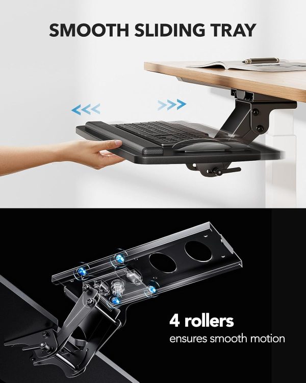HUANUO Keyboard Tray Under Desk，360 Adjustable Ergonomic Sliding Keyboard & Mouse Tray, 25" W x 9.8" D, Brown - Image 19