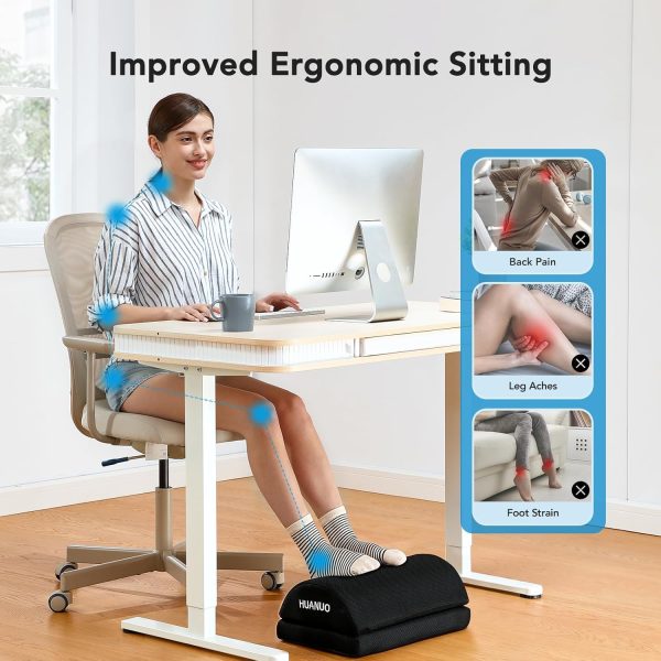 HUANUO Foot Rest for Under Desk at Work, with 2 Optional Covers for Replacing, Double Layer Adjustable Foot Rest for Office, Home, Airplane, Travel - Image 4