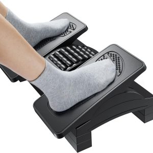 HUANUO Foot Rest Under Desk, Adjustable Ergonomic Footrest for Under Desk at Work or Gaming with Massage Texture and Roller, 20 Degree Tilt Angle Adjustment, Foot Stool for Office, Home