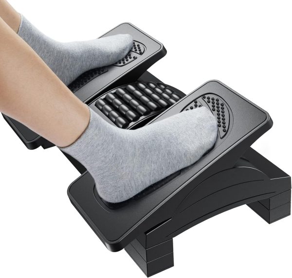 HUANUO Foot Rest Under Desk, Adjustable Ergonomic Footrest for Under Desk at Work or Gaming with Massage Texture and Roller, 20 Degree Tilt Angle Adjustment, Foot Stool for Office, Home