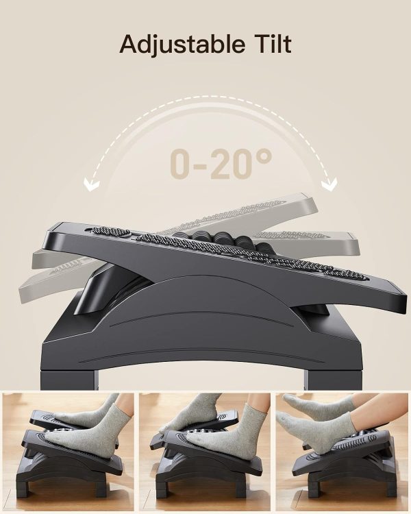 HUANUO Foot Rest Under Desk, Adjustable Ergonomic Footrest for Under Desk at Work or Gaming with Massage Texture and Roller, 20 Degree Tilt Angle Adjustment, Foot Stool for Office, Home - Image 7