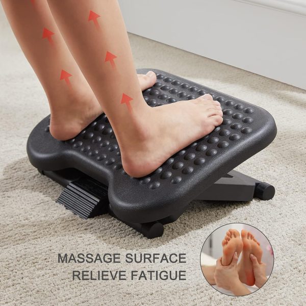 HUANUO Adjustable Desk Footrest, Foot Rest for Under Desk at Work with Massage, Adjustable Foot Stool with 3 Height Position & 30 Degree Tilt Angle Adjustment for Home, Office - Image 4