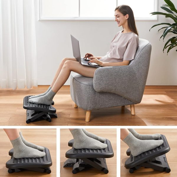 HUANUO Adjustable Desk Footrest, Foot Rest for Under Desk at Work with Massage, Adjustable Foot Stool with 3 Height Position & 30 Degree Tilt Angle Adjustment for Home, Office - Image 6