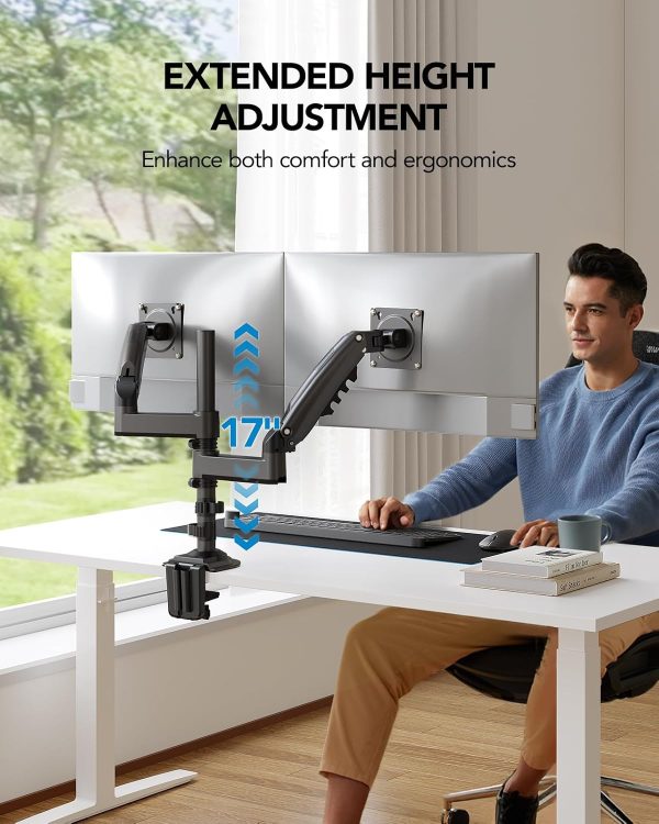 HUANUO 17-32 Inch Dual Monitor Stand, Gas Spring Dual Monitor Mount, Monitor Stand 2 Monitors, Ergonomic Adjustable Tilt/Swivel/Rotate, Weight Max 19.8 lbs, VESA 75/100mm - Image 6