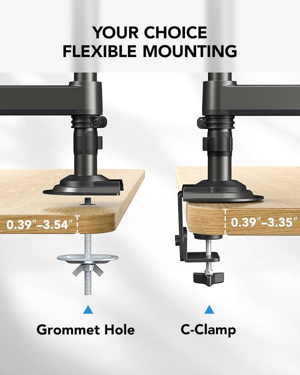 HUANUO 17-32 Inch Dual Monitor Stand, Gas Spring Dual Monitor Mount, Monitor Stand 2 Monitors, Ergonomic Adjustable Tilt/Swivel/Rotate, Weight Max 19.8 lbs, VESA 75/100mm - Image 7