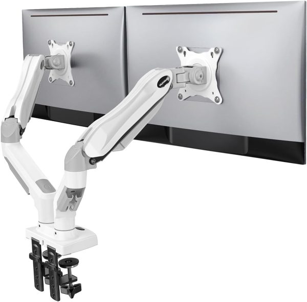 HUANUO Dual Monitor Stand - Full Adjustable Monitor Desk Mount Swivel Vesa Bracket with C Clamp, Grommet Mounting Base for 13 to 32 Inch Computer Screens - Each Arm Holds 4.4 to 19.8lbs - Image 10