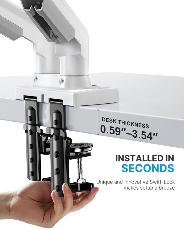 HUANUO Dual Monitor Stand - Full Adjustable Monitor Desk Mount Swivel Vesa Bracket with C Clamp, Grommet Mounting Base for 13 to 32 Inch Computer Screens - Each Arm Holds 4.4 to 19.8lbs - Image 13