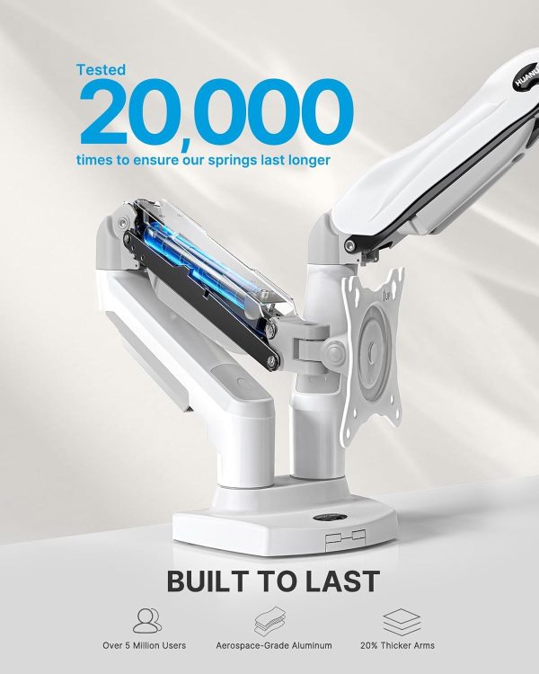 HUANUO Dual Monitor Stand - Full Adjustable Monitor Desk Mount Swivel Vesa Bracket with C Clamp, Grommet Mounting Base for 13 to 32 Inch Computer Screens - Each Arm Holds 4.4 to 19.8lbs - Image 14
