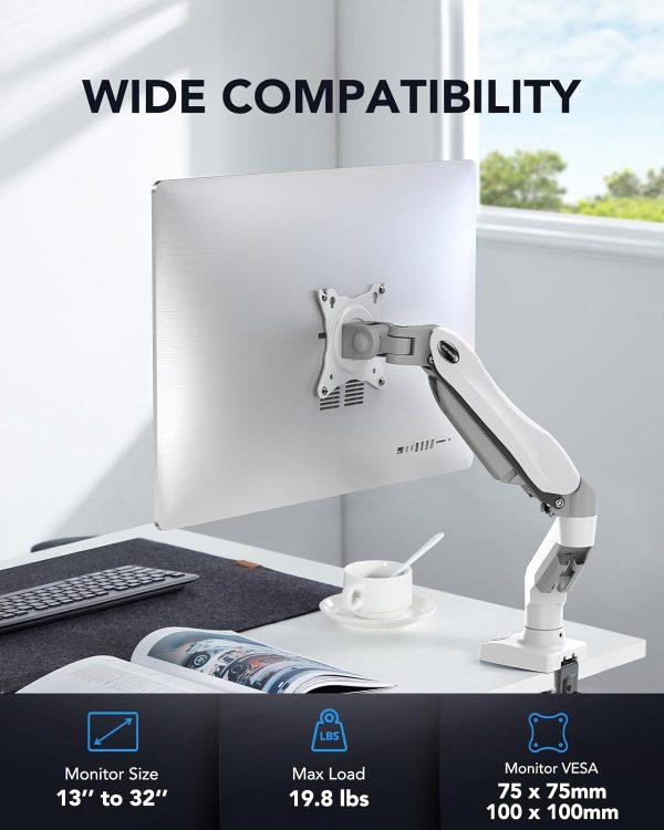 HUANUO Single Monitor Mount, 13 to 32 Inch Gas Monitor Arm, Adjustable Stand, Vesa Mount with Clamp and Grommet Base - Fits 4.4 to 19.8lbs LCD Computer Monitors - Image 8