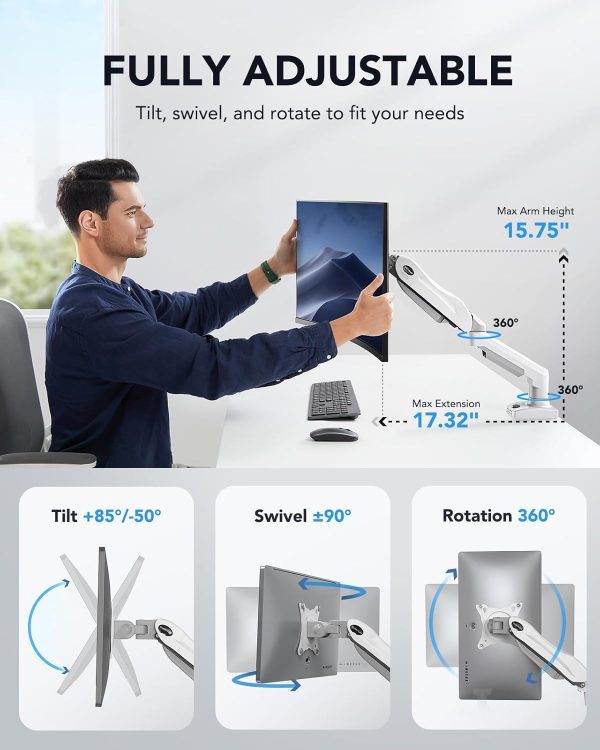 HUANUO Single Monitor Mount, 13 to 32 Inch Gas Monitor Arm, Adjustable Stand, Vesa Mount with Clamp and Grommet Base - Fits 4.4 to 19.8lbs LCD Computer Monitors - Image 10