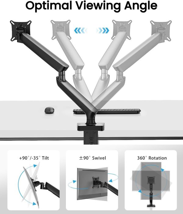 Single Monitor Mount for 13-40 Inch Screens up to 24 lbs, Ergonomic Adjustable Monitor Arm with Built-in USB 3.0 Hub, Space-Saving VESA Desk Mount for Home Office & Gaming, C-Clamp & Grommet Base - Image 4